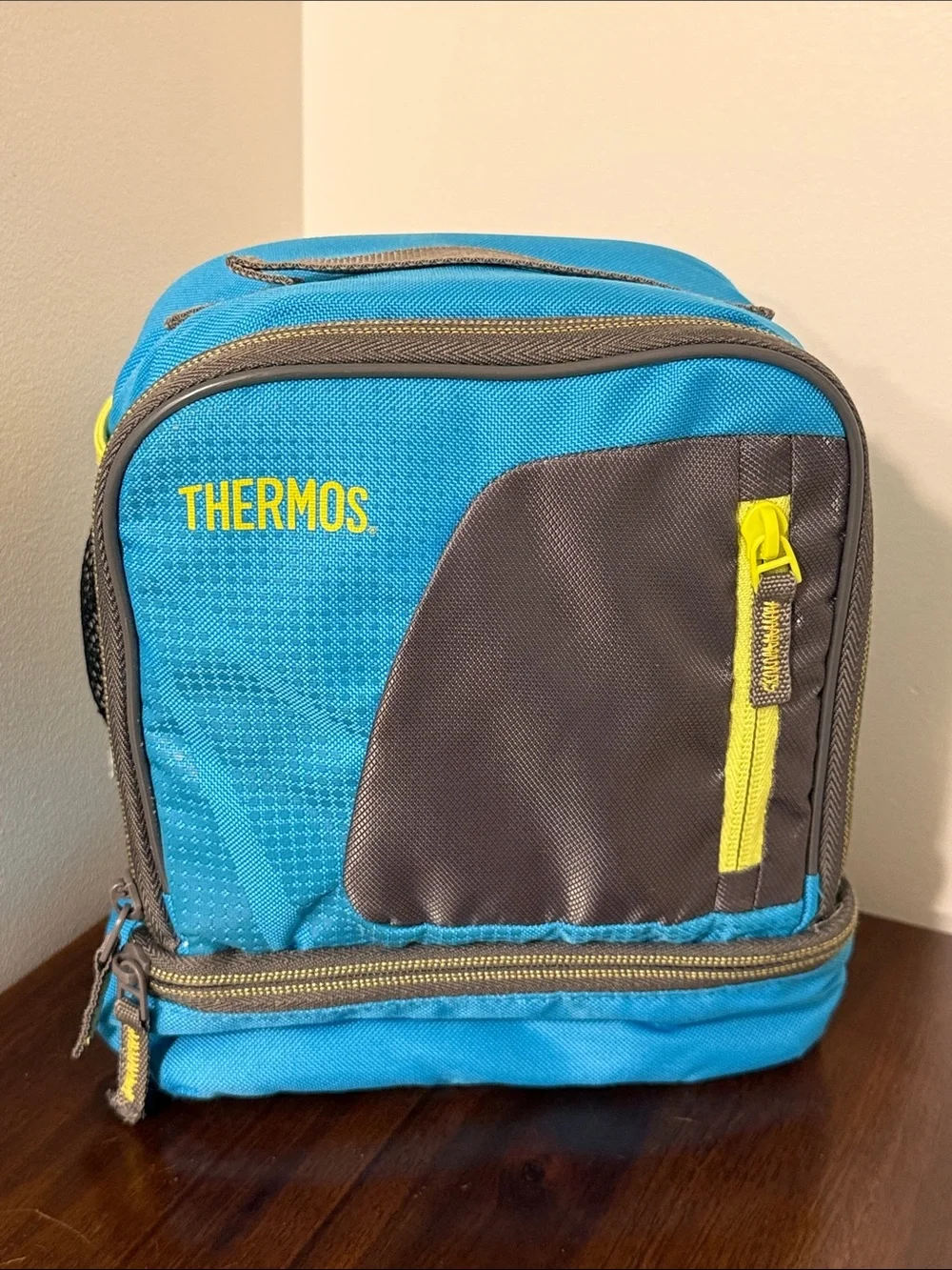 Thermos Dual Compartment Lunch Box Blue Gray Green Insulated Cooler Mesh Pocket